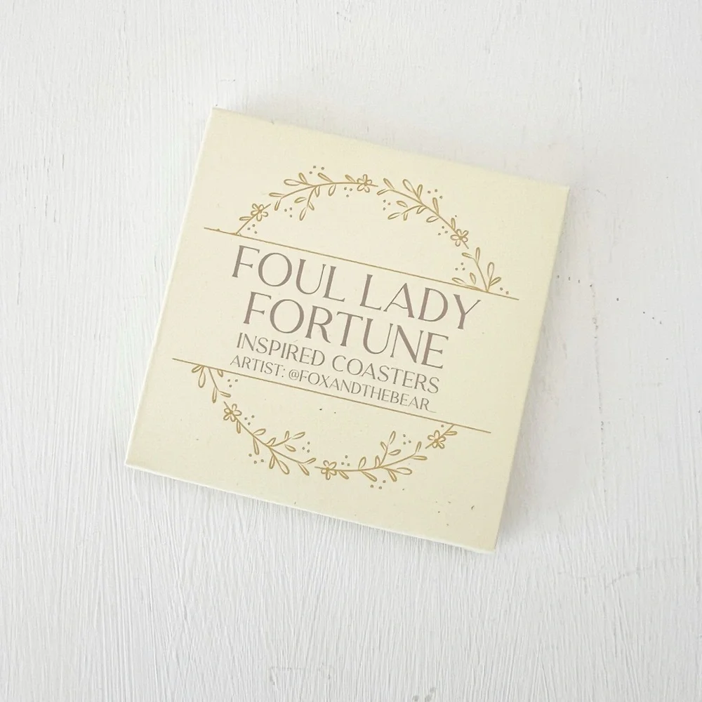 Foul Lady Fortune Coasters Mauve Gold‎ Foil Acrylic Set of 2